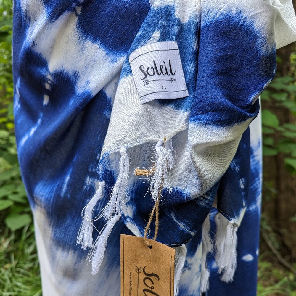 SOLEIL Pareo Wrap Swim Cover Up Sarong in Indigo Blue + White Tie Dye One Size - Picture 6 of 8